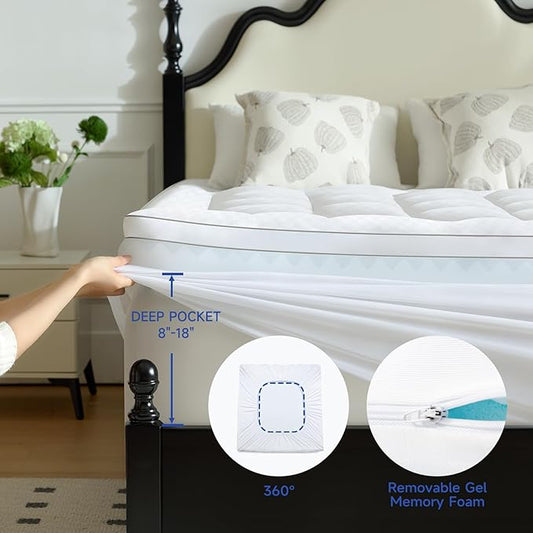 Choc chick 3.5 Inch Memory Foam Mattress Topper Full Size, Dual Layer 2 Inch Gel Egg Crate Memory Foam Plus 1.5 Inch Down Alternative Pillow Top Mattress Pad, Support for Back Pain