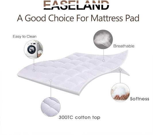 EASELAND California King Mattress Pad Pillow Top Mattress Cover Quilted Fitted Mattress Protector Long Cotton Top 8-21" Deep Pocket Cooling Mattress Topper (72x84 Inches, White)