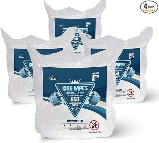 Tazza Gym Wipes, 4 x 950 Count (3800 Total Wipes) - Durable, Pre-Saturated Gym Equipment & Surface Cleaning Wipes