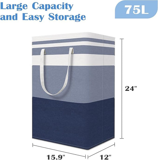 BlissTotes 3-Pack Laundry Basket, Freestanding&Waterproof Laundry Hamper, Collapsible Tall Clothes Hamper with Easy Carry Handles for Clothes, Towels in the Family and Dorm,Gradient Blue,75L