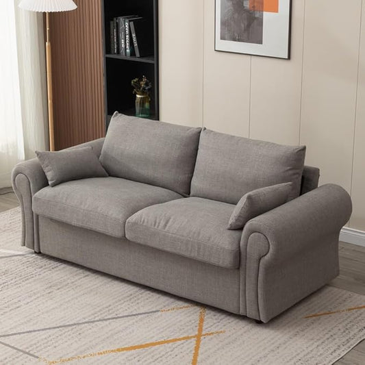 Panana Modern 2 and 3 Seats Loveseat Sofa Couch with Storage, Small Love Seat Couches for Living Room, Bedroom, Apartment, Office (Light Gray Linen Fabric, Ruched Arm - 3 Seater)