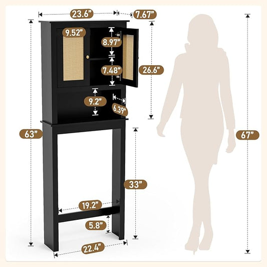 Over The Toilet Storage Cabinet, Behind Toilet Bathroom Organizer with Adjustable Shelves, Above Toilet Organizers with Barn Door, Space Saver for Restroom, Bathroom, Laundry
