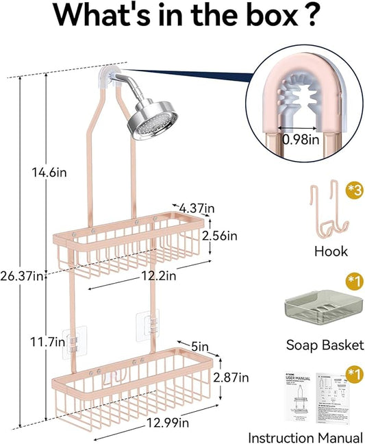 YASONIC Shower Caddy Hanging, Never Rust Shower Organizer Hanging, Aluminum Shower Racks for Inside Shower with Hooks for Razor, Bathroom Organizers and Storage with Soap Holder, Rose Gold