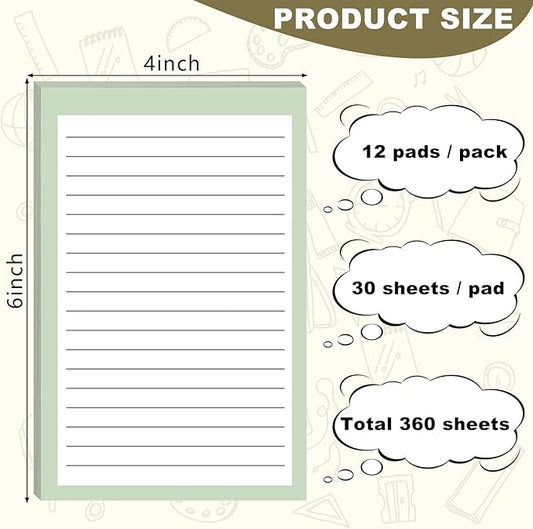 12 Pack Lined Sticky Notes, 4x6 in Post Sticky Notes with Lines, 6 Different Colour Sticky Note Pads for Office, School, Home Desks and More