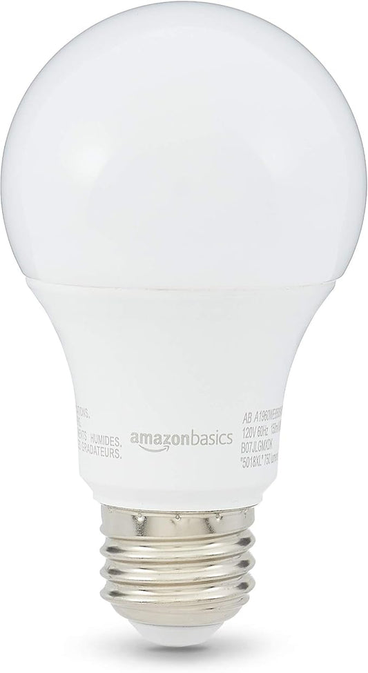 Amazon Basics 60W Equivalent, Daylight White, Non-Dimmable, 10,000 Hour Lifetime, A19 LED Light Bulb , 6-Pack