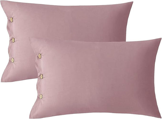 JELLYMONI Pillowcases Standard Set of 2 Cotton Button Pillow Covers 20×26in Pink Bed Pillow Cases 100% Washed Cotton Soft Breathable (Pillows are not Included)