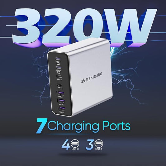 Aluminum Alloy USB C Charger 7 Port Fast Charging Station,65W USB C Laptop Charger Compatible with MacBook Pro/Air (Silver-4C3A)
