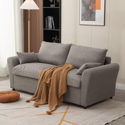 Panana Modern 2 and 3 Seats Loveseat Sofa Couch with Storage, Small Love Seat Couches for Living Room, Bedroom, Apartment, Office (Light Gray Linen Fabric, Sock Arm - 3 Seater)
