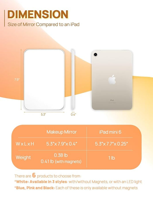 OMIRO Magnetic Locker Mirror for School, 8 x 5 inches Desk Makeup Mirror with Foldable Stand and Hanging Hole for Shaving, Strong Magnets for Secure Attachment,White