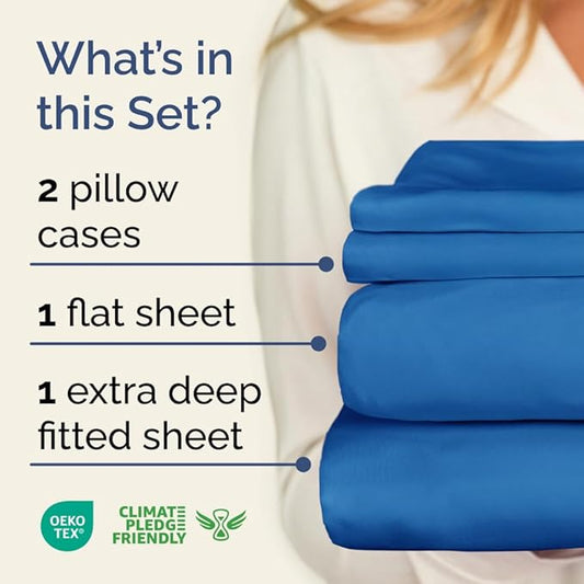 Extra Deep Pocket Queen Sheet Set - 4 Piece Breathable & Cooling Bed Sheets - Hotel Luxury Sheet Set - Soft, Wrinkle Free & Comfy - Easily Fits Extra Deep Mattresses - Deep Pocket Royal Blue Sheets