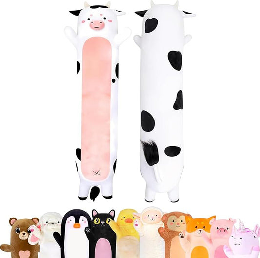 Cow Print Plush Body Pillow for Kids | Long Stuffed Animal Cuddle Pillow | Soft Hugging Toy | Plushie Gift for Girls & Boys | Long Plush Body Pillow for Sleep & Comfort | Large, 47 Inches