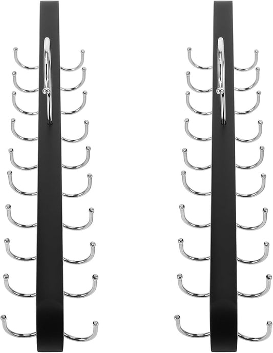 Foldable Wood Closet Organizer Hanger with 20 Non-Slip Hooks for Bras, Scarves, and Pants Space-Saving Clothes Rack for Dorms, Apartments, and Home, Black 2pcs
