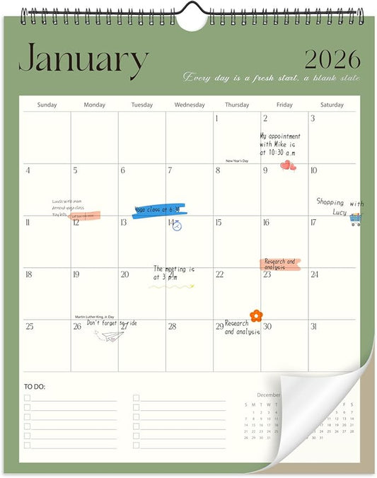 Wall Calendar 2026-2027, 18 Month Calendar from January 2026 to June 2027 14.5" x 11.8" Large Desk Calendar with Twin-Wire Binding for Home Office Planning Personal Organisers, Simple Style