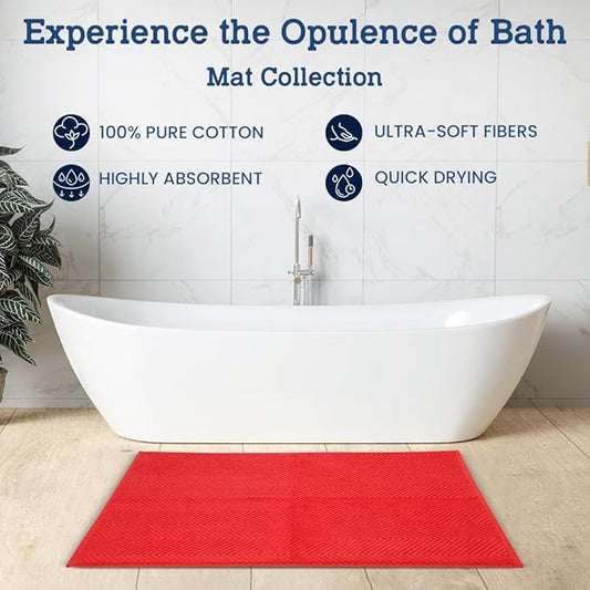 Casa Lino 100% Cotton Bath Mat Set of 2 (NOT A Rug) - 34" x 22" Bathroom Floor Towels - Machine Washable, Soft, Highly Absorbent & Quick Dry Bath Floor Towel (Red)