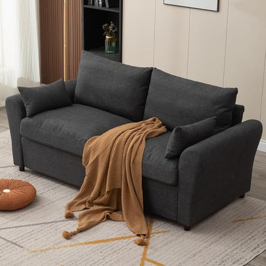 Panana Modern 2 and 3 Seats Loveseat Sofa Couch with Storage, Small Love Seat Couches for Living Room, Bedroom, Apartment, Office (Dark Gray Linen Fabric, Sock Arm - 3 Seater)