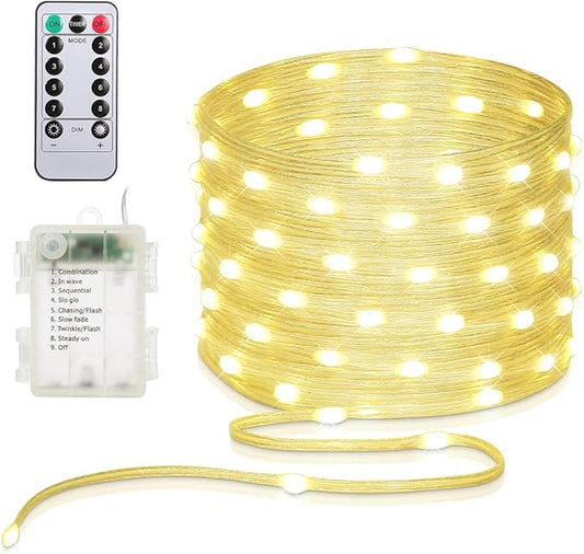 16.5ft Battery Operated String Lights, 50 LED Fairy String Lights Battery Powered with Remote & Timer for Indoor Outdoor Christmas Trees Wreath Decoration Party Bedroom Patio Decor-Warm White