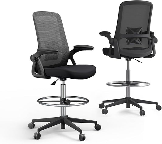 Drafting Chair,Tall Office Chair with Lumbar Support,Ergonomic Tall Desk Chair with Flip Up Armrests,Standing Desk Chair withAdjustable Footrest Ring,High Office Chair