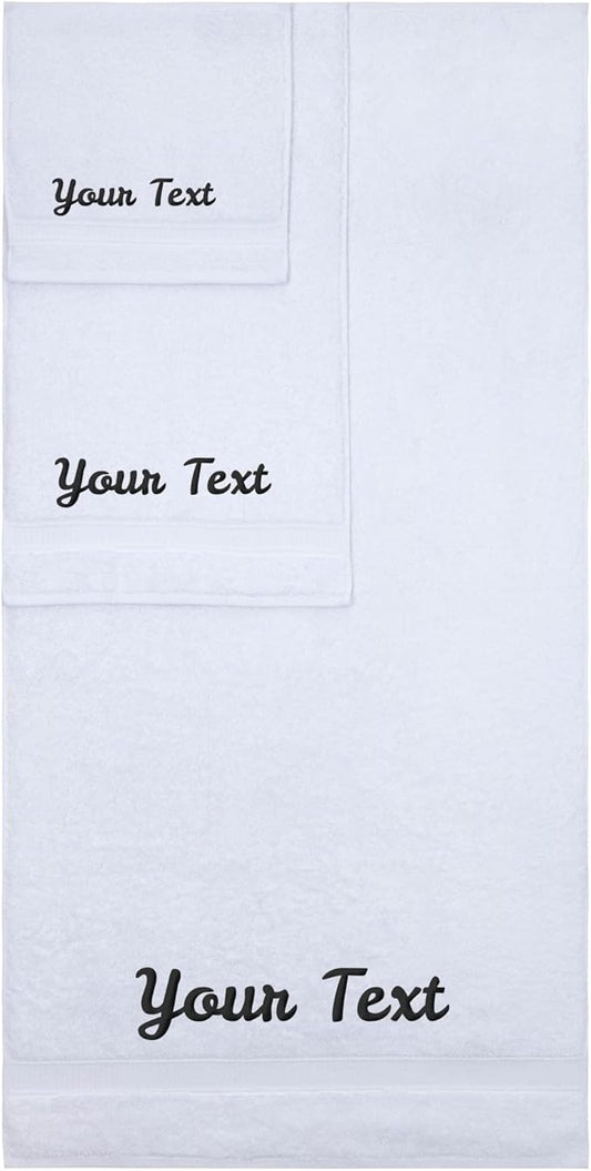 Personalized Towels, Hotel & Spa Quality, Super Soft, Highly Absorbent, Bathroom Sets, 100% Cotton Monogrammed towels 3 Piece Towel Set, Includes 1 Bath Towels, 1 Hand Towels, 1 Washcloths, White