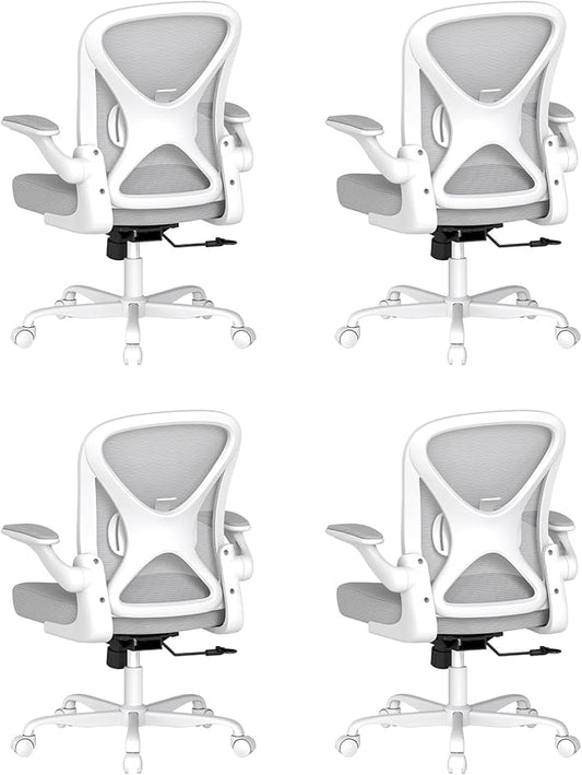 ZZH Ergonomic Office Chair Set of 4 with Adjustable Lumbar Support, Mesh Home Office Desk Chair with Wheels and Flip-up Arms, Grey