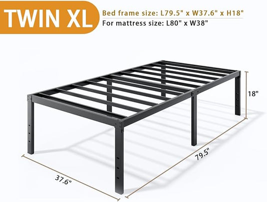 Metal Bed Frame Twin XL Size - 18 Inch Heavy-Duty Twin XL Platform Bed Frame No Box Spring Needed, Easy Assembly, Noise-Free, Sturdy Mattress Foundation, Underbed Storage Space