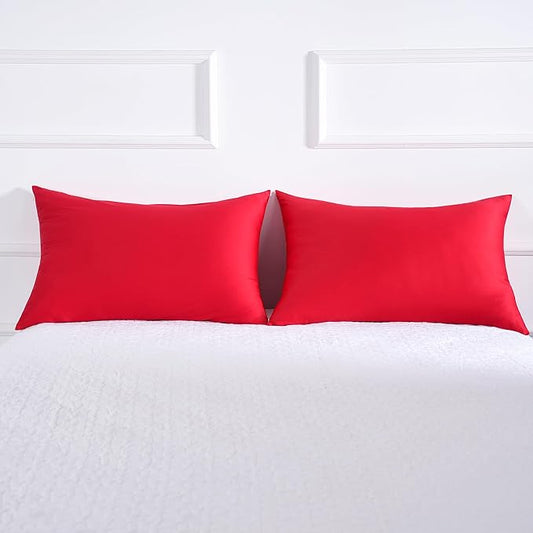 Cotton Pillow Protectors/Cases King Size with Zipper 2 Pack Red Color,Cooling & Breathable Bed Pillow Protectors Set of 2 Pillow Cases Cover (King Size 20" x 40")