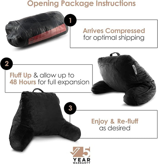 Nestl Reading Pillow with Shredded Memory Foam, Designed for Sitting Up in Bed and Couch, Back and Arms Adjustable Support for Adult & Teens Backrest Pillows for Reading, with Washable Cover Black