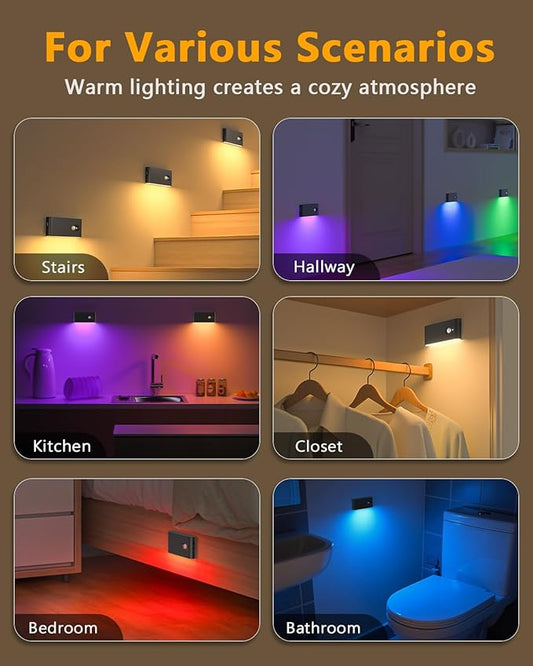 WILLED Rechargeable Motion Sensor Night Light,Stair Lights Indoor RGB & Warm White,Wireless Motion Sensor Lights Indoor for Stair,Bathroom,Hallway,Kitchen,Closet,Cabinet,Bedroom,Kids' Room