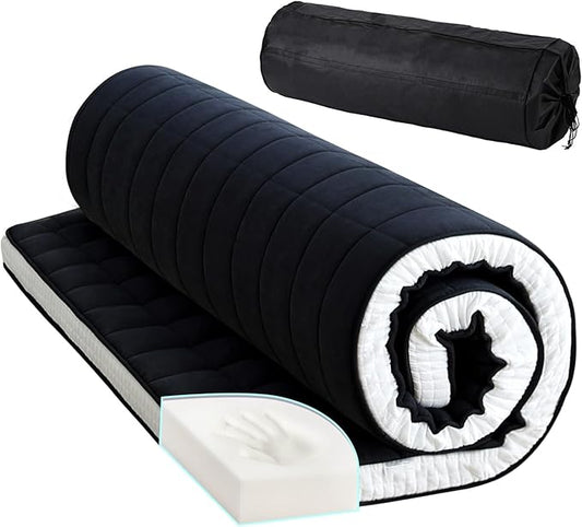 Tiita Japanese Floor Mattress, 4” Thicken Futon Mattress with Storage Bag and 2 Straps,Queen Size Sleeping Tatami Mat for Adults,Black