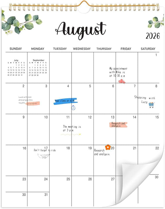 Wall Calendar 2026-2027, 18 Month Calendar from January 2026 to June 2027 14.5" x 11.8" Large Desk Calendar with Twin-Wire Binding for Home Office Planning Personal Organisers, Green Leaf