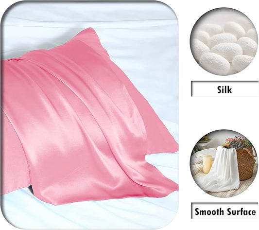 Mulberry Silk Pillowcase for Hair and Skin Pillow Case with Hidden Zipper Soft Breathable Smooth Cooling Silk Pillow Covers for Sleeping (Pink, King(20"X 36"))