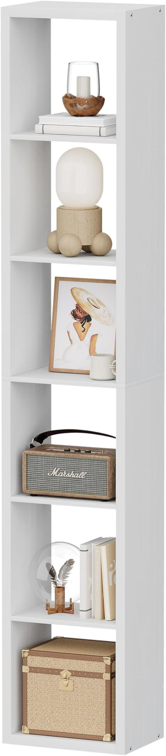 6 Cube Storage Organizer Single Row, Cube Shelf with Heavy-Duty Thick Boards, 13.31" L x 9.37" W x 72.36" H, Smooth Easy-Clean Panels, Simple Assembly, for Living Room Bedroom Office, White