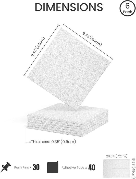 Felt Bulletin Board Tiles -28"x18" Cork Board Alternative for Office Decor, Push Pin Board Wall Organizer 6-Pack -Marble Gray