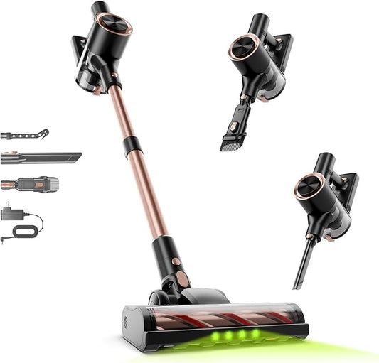 Cordless Stick Vacuum Cleaner - 45KPA Powerful Suction Vacuum with 45 Min Runtime, Detachable Battery, Anti-Tangle & 1.5L Dust Cup, 8 in 1 Vacuum Cleaner for Pet Hair, Carpet, HardFloor, Pink