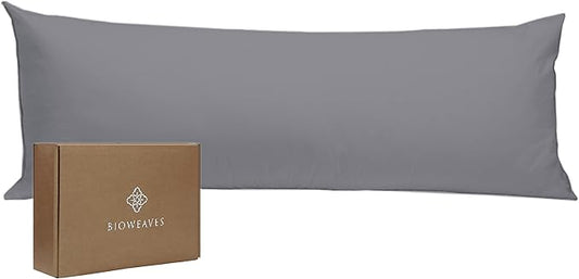 Bioweaves 100% Organic Cotton Body Pillow Cover with Zipper | 300 Thread Count, Soft Sateen Weave, GOTS Certified | 21x54 Inches, Stone