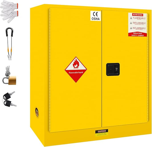 55 Gallon Flammable Storage Cabinet, 50"x18"x44" Metal Storage Cabinet with Adjustable Shelf, Three-Point Locking System for Commercial, Industrial and Garage Use,Yellow