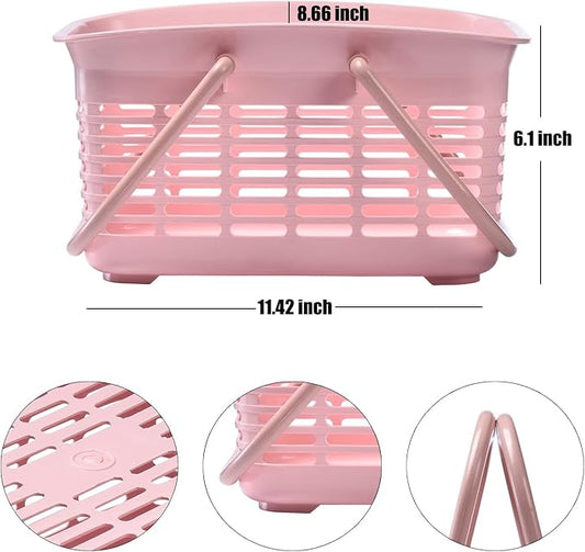 ALINK Plastic Shower Caddy Basket with Handle, Portable Organizer Storage Basket for College Dorm, Bathroom, Kitchen - Pink