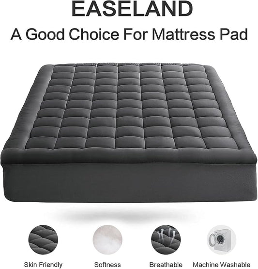 EASELAND California King Mattress Pad Pillow Top Mattress Cover Quilted Fitted Mattress Protector Long Cotton Top 8-21" Deep Pocket Cooling Mattress Topper (72x84 Inches, Dark Grey)