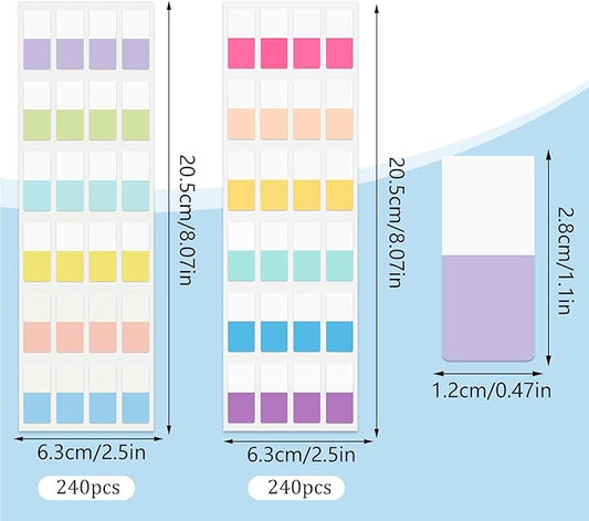 480 Pcs Sticky Index Tabs, Colored Book Sticky Tabs for Notebooks, Repositionable Page Tabs for Notebooks File Classification (0.5×1inch)