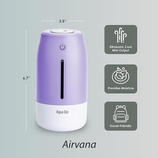 Aqua Glo Personal, Portable Humidifiers for Bedroom – Ultrasonic Cool Mist Humidifier with Built In Rechargeable Battery. Air Humidifier for Baby, Plants, Home, Office, Travel. Lavender