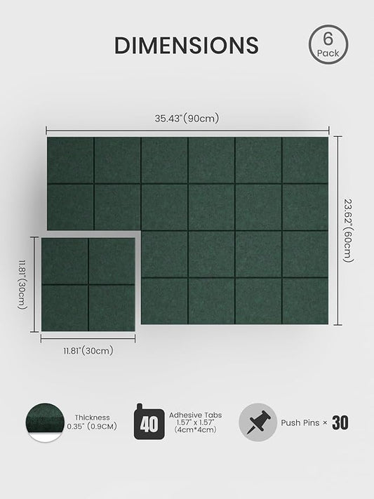 Bumusty Large Felt Bulletin Board 48" x 36" Cork Board Alternative - 6 Pack with 40 Safe Removable Adhesive Tabs, Cork Boards for Walls Cork Board for Home Office Classroom Pin Board (Aurora Green)