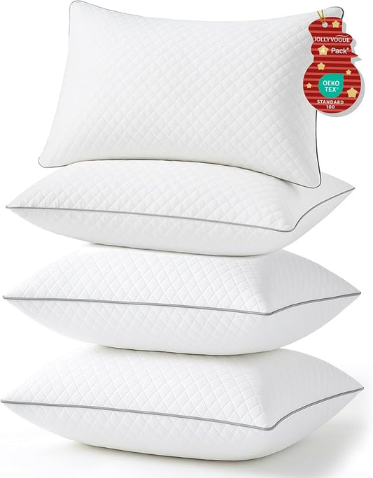 JOLLYVOGUE Pillows King Size Set of 4, Oeko-Tex Certified Bed Pillows for Side, Back, and Stomach Sleepers - Medium Support Down Alternative Filling, Machine-Washable