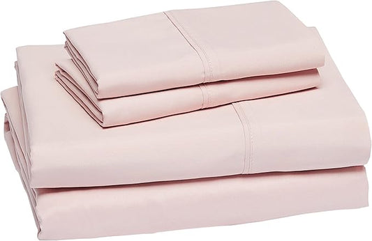 Amazon Basics Lightweight Super Soft Easy Care Breathable Microfiber 4-Piece Bed Sheet Set with 14-Inch Deep Pockets, King, Blush Pink, Solid AmazonBasics
