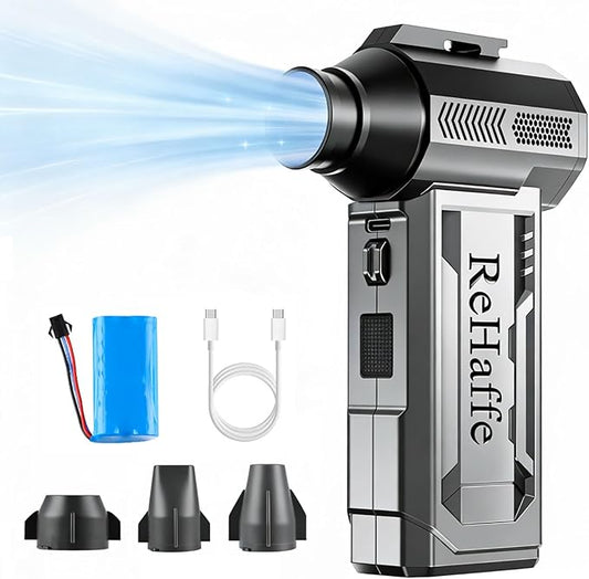 Compressed Air Duster - 130000RPM Mini Cordless Electric Duster with 2 Rechargeable Batteries, 4-Speed Adjustable with LED Light & 3 Nozzles Air Dust Blower for Computer Keyboard/Car/Home/Outdoor