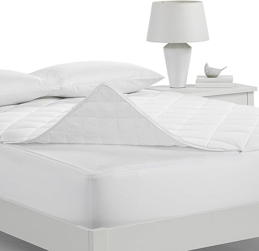 Serta Air Dry Extra Comfort Plus 100% Cotton Fabric Quilted Mattress Pad, Cooling and Breathable Mattress Cover, Moisture Wicking Protection with 18" Deep Pocket, Full, White