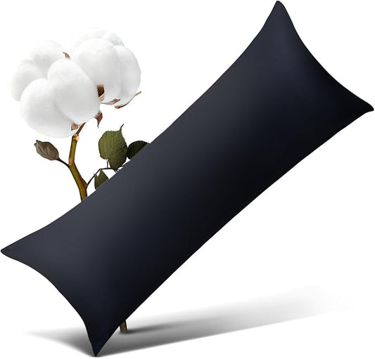 Best Season 100% Cotton Body Pillow Case Cover with Zipper Wrinkle-Free, Super Soft Pillow Case for Body Pillow, Breathable Long Pillow Protector 21"" x 54"" Black