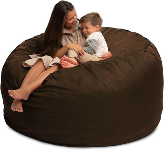 ULTIMATE SACK 6000 6-Foot Bean Bag Chair, Brown Suede Cover – Oversized Foam Lounger, Floor Seat, Small Sofa, or Couch Bed for Living Area, Gaming Room, or Reading Lounge