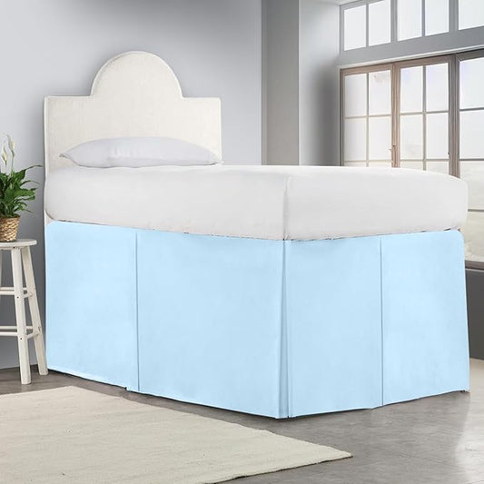 600TC -Dorm Bed Skirt - Split Corner Tailored Dorm Sized Bed Skirt - Dorm Room Essentials - Dorm Bed Skirt 100% Egyptian Cotton - Dorm Décor Bed Skirt Twin XL - 28" Drop (Light Blue, Solid)
