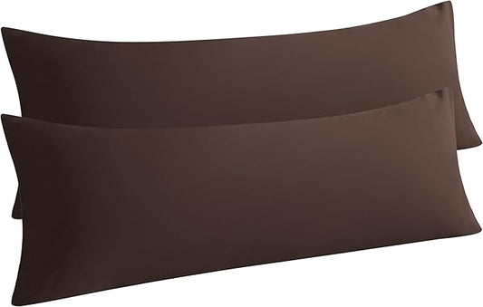 NTBAY Body Pillow Cases Set of 2, 2 Pack Brushed Microfiber 20x54 Inches, Soft, Wrinkle, Fade, Stain Resistant Dark Brown Pillow Cases with Envelope Closure