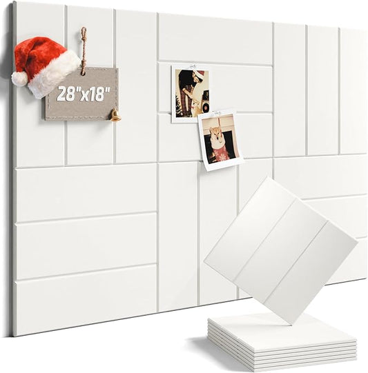Felt Bulletin Board Tiles -28"x18" with 40 Adhesive Tabs, Cork Board Alternative for Office Decor, Push Pin Board Wall Organizer 6-Pack(Milky White)