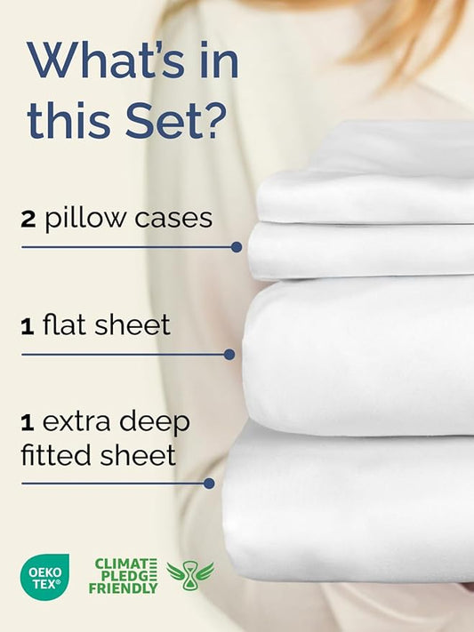 Extra Deep Pocket Cal King Sheets - 4 Piece Breathable & Cooling Bed Sheets - Hotel Luxury Bed Sheet Set - Soft, Wrinkle Free & Comfy - Easily Fits Extra Deep Mattresses - Deep Pocket White Sheets Set